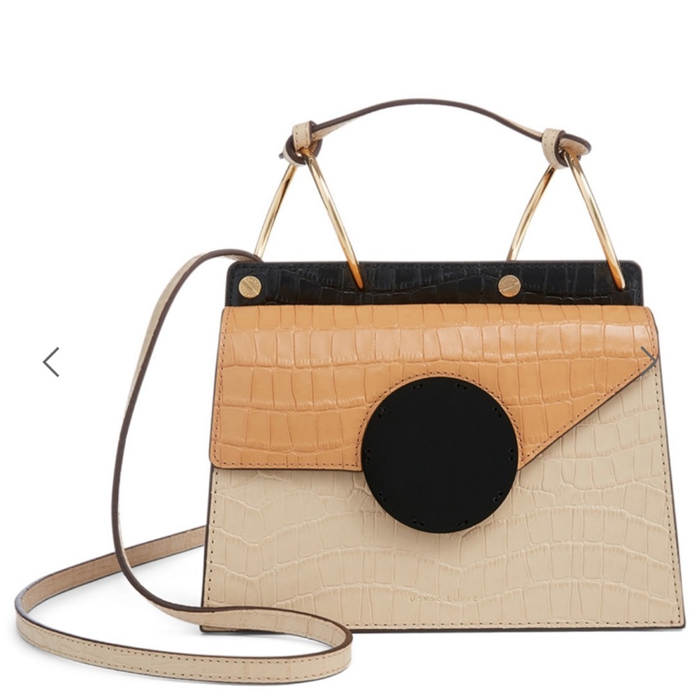 Danse Lente Phoebe Bis Croc-Embossed Leather Crossbody Bag Tan Black Toffee